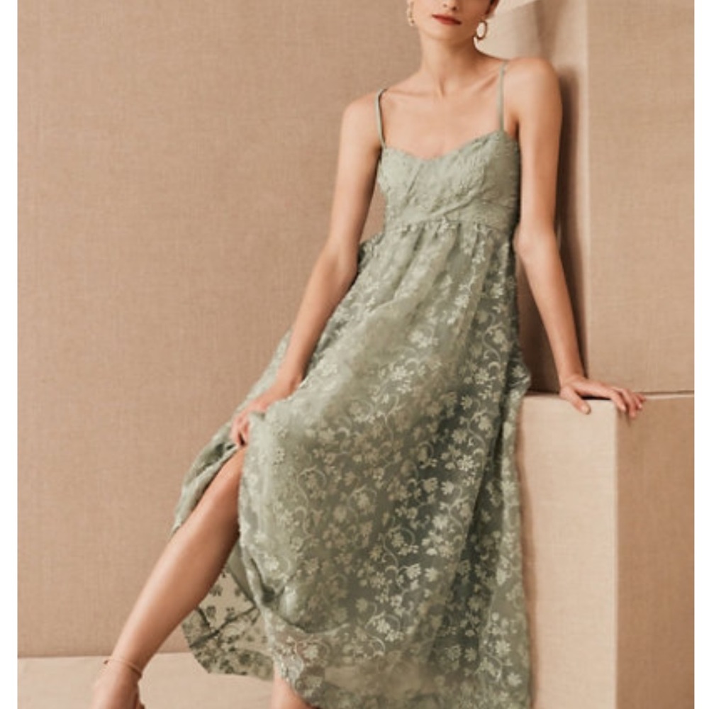 New BHLDN x Anthropologie Isadora Organza 10 / Med Green Formal Midi Dress - Picture 5 of 5